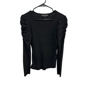 Almost Famous Ribbed Knit Ruched Sleeve Stretch Fitted Top Size L Chic Modern